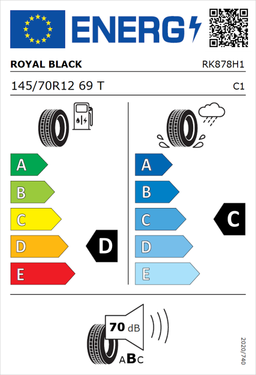 Tyre Label for Royal Black Eco 145/70R12 69T