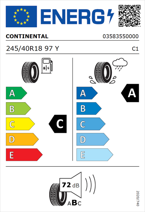 Tyre Label for Continental SportContact 6 245/40R18 97Y