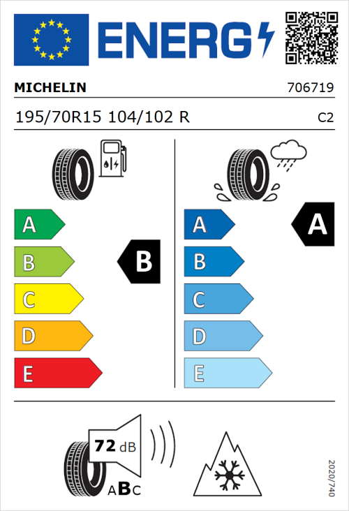 Tyre Label for Michelin Agilis 3 195/70R15 104/102R