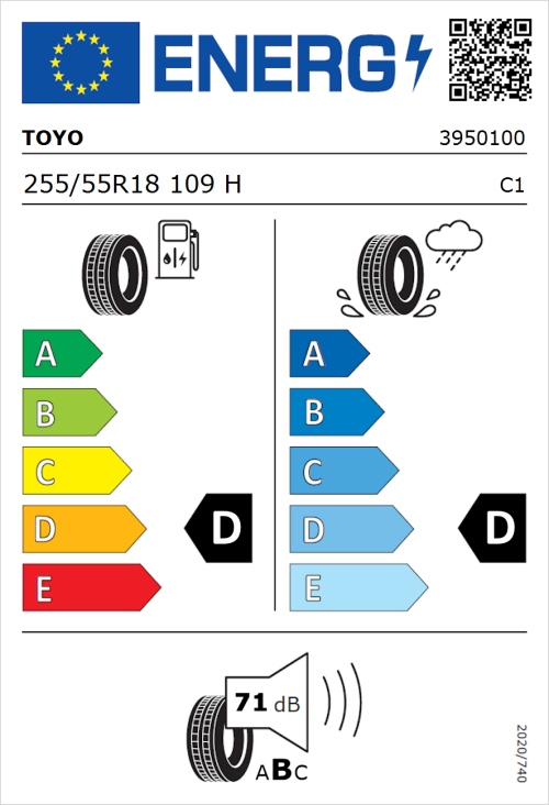 Tyre Label for Toyo Open Country AT 255/55R18 109H