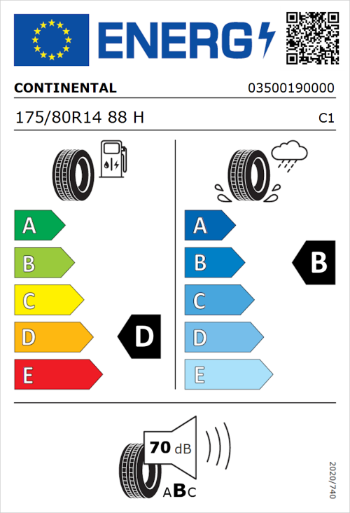 Tyre Label for Continental ContiEcoContact 3 175/80R14 88H