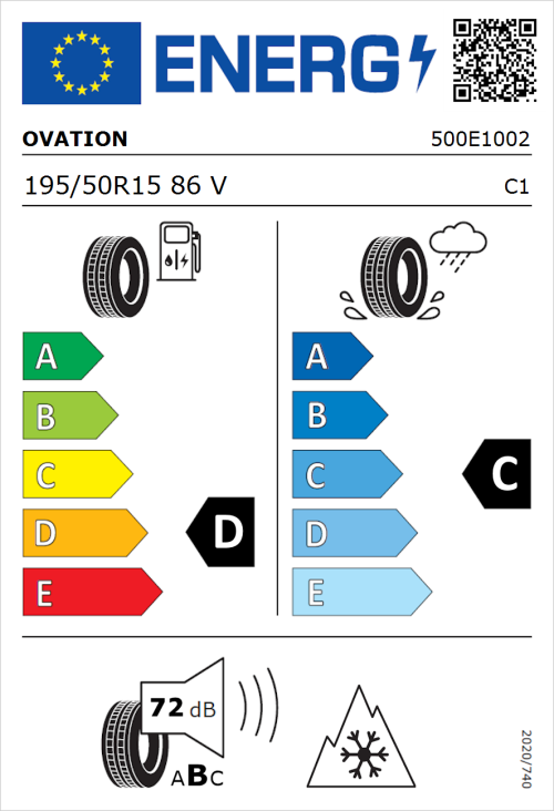Tyre Label for Ovation VI-782 AS 195/50R15 86V