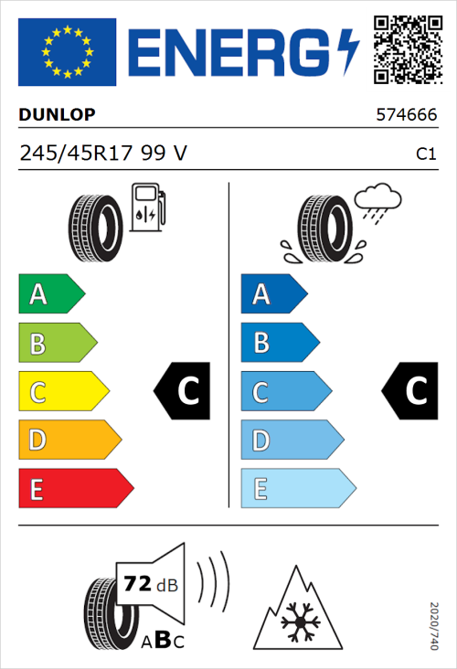 Tyre Label for Dunlop SP Winter Sport 5 245/45R17 99V