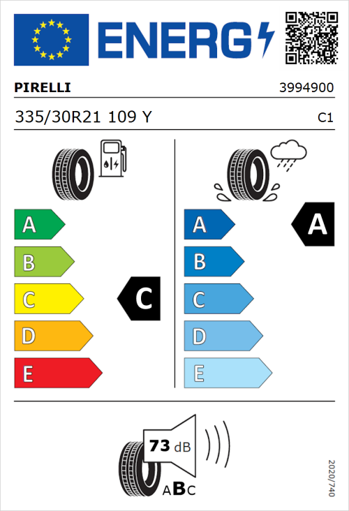 Tyre Label for Pirelli P Zero Corsa (PZC4) 335/30R21 109Y