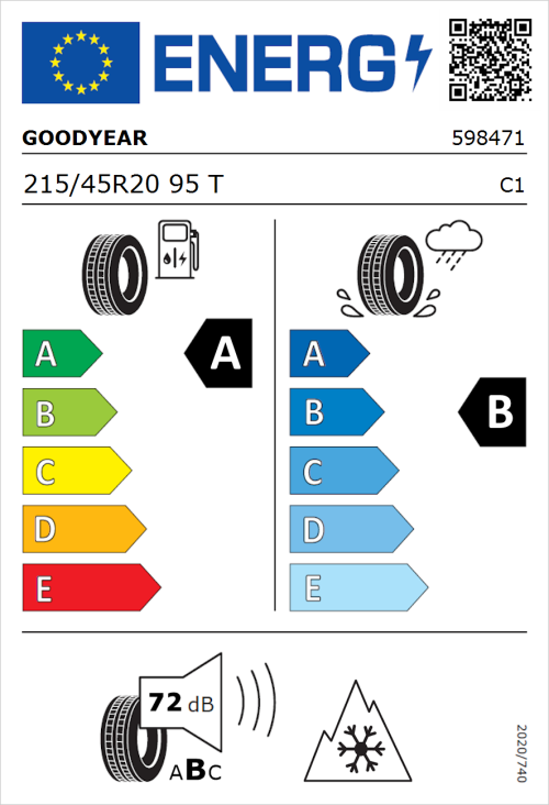 Tyre Label for Goodyear Vector 4Seasons Gen-3 215/45R20 95T